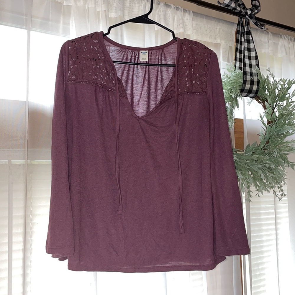 Purple bell sleeve embroidered top - Picture 1 of 4